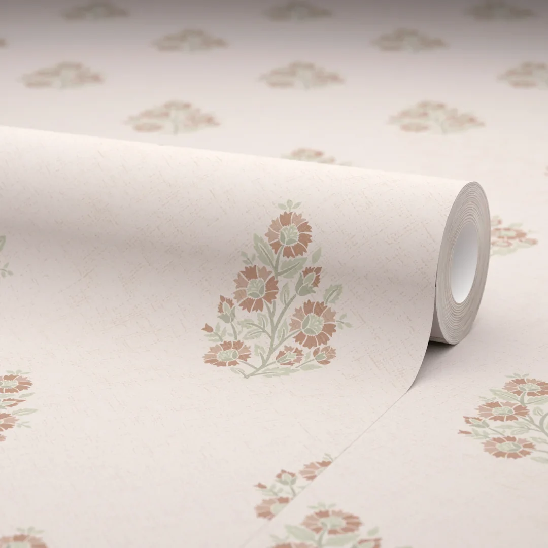 Posy Wallpaper in Vintage Pink and Sage - Image 4