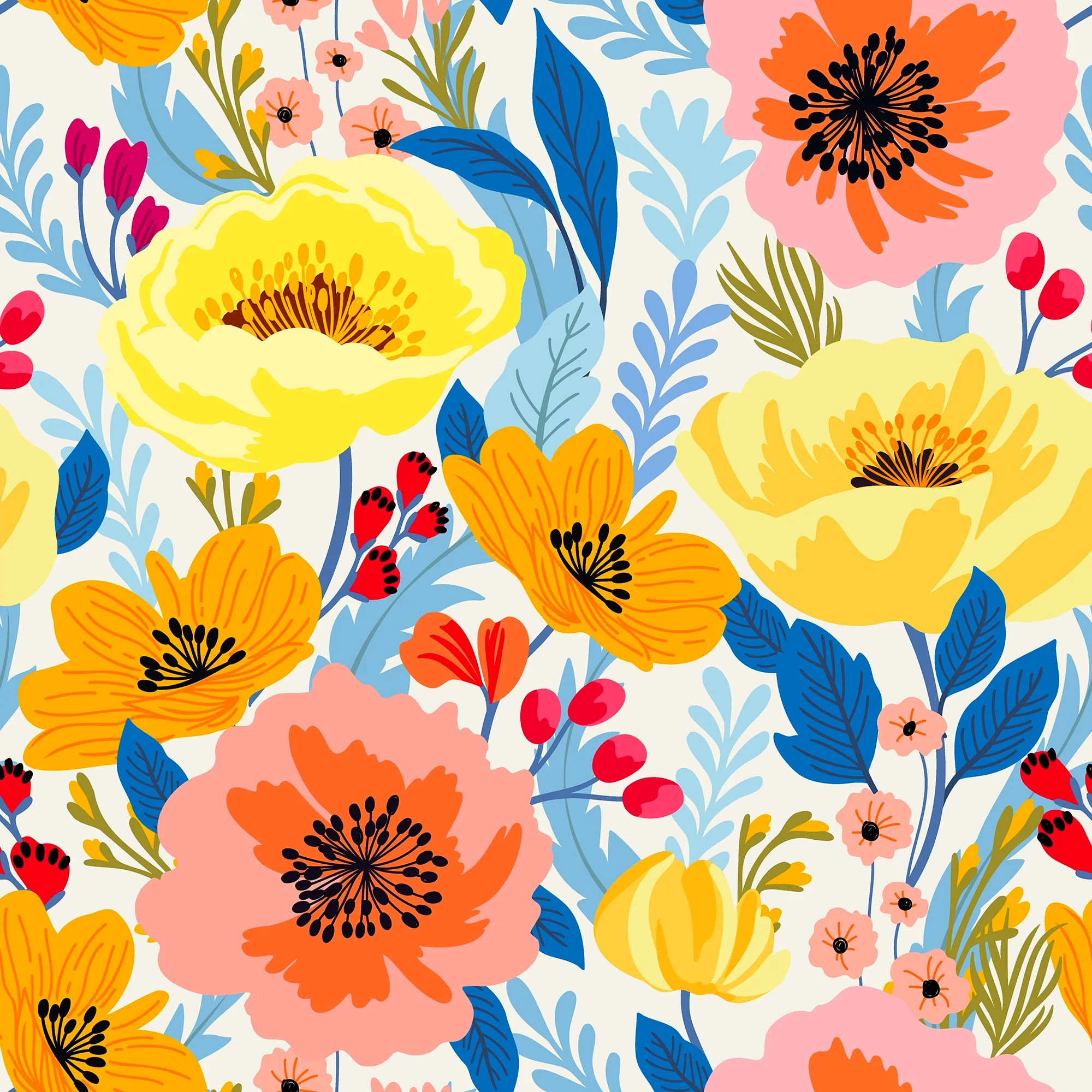 Pretty Peony Wallpaper in Pink, Orange and Yellow