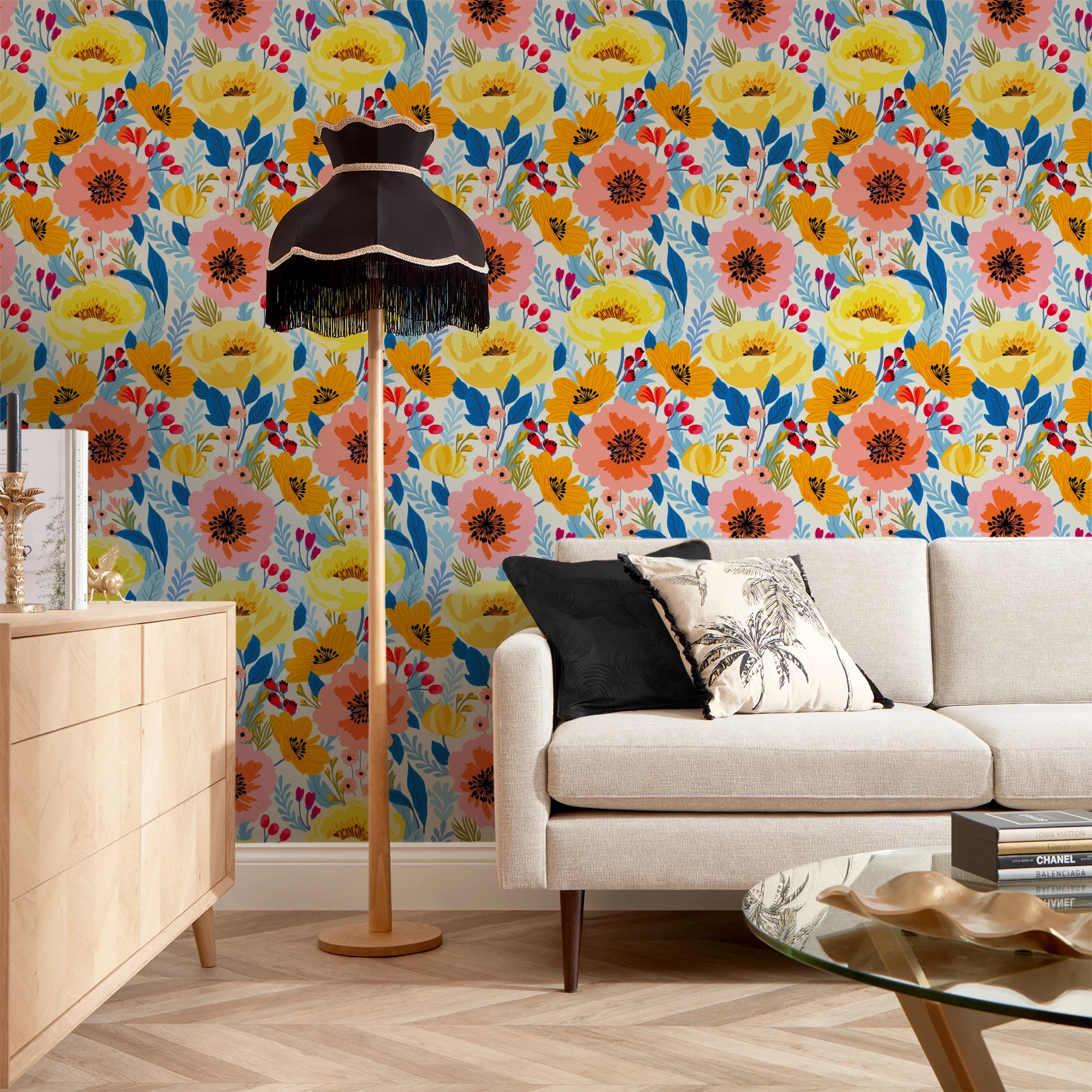 Pretty Peony Wallpaper in Pink, Orange and Yellow - Image 2