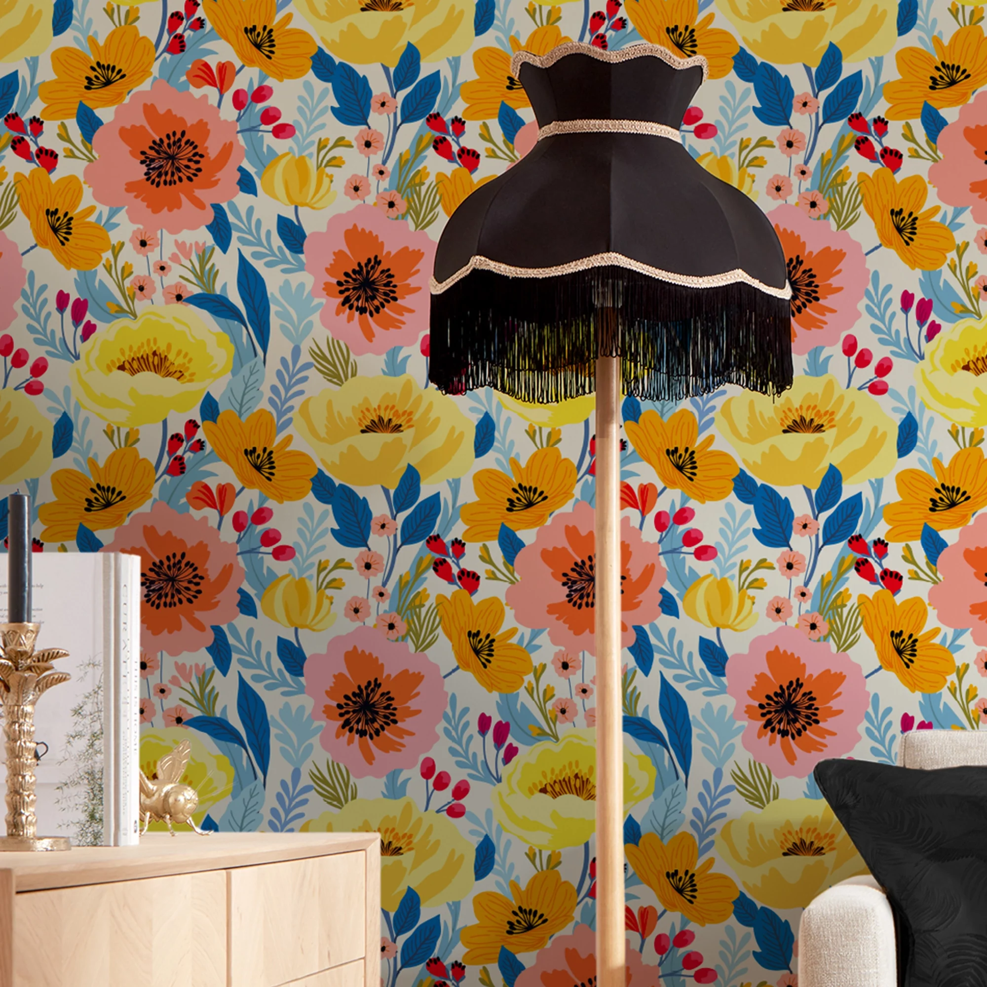 Pretty Peony Wallpaper in Pink, Orange and Yellow - Image 3
