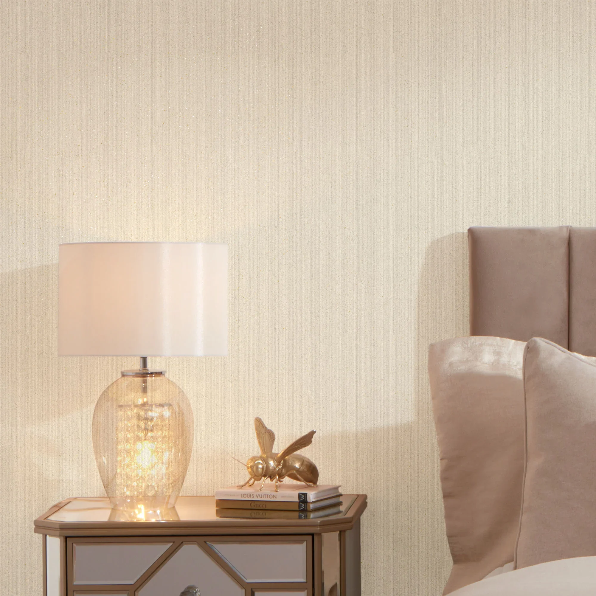 Prosecco Glitter Plain Speedyhang Wallpaper in Beige and Cream and Gold - Image 3