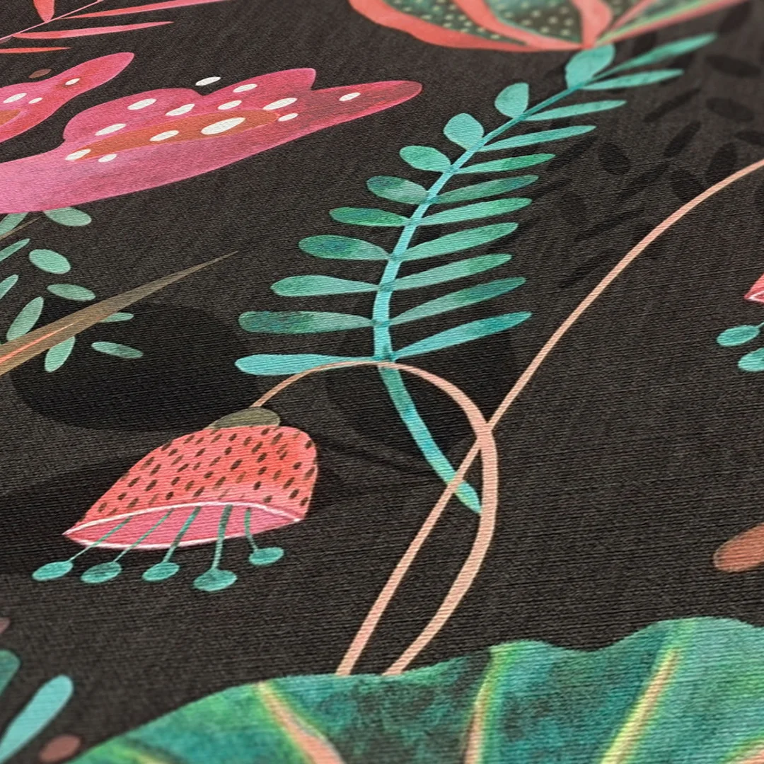 Psychedelic Jungle Wallpaper in Brights on Charcoal - Image 3