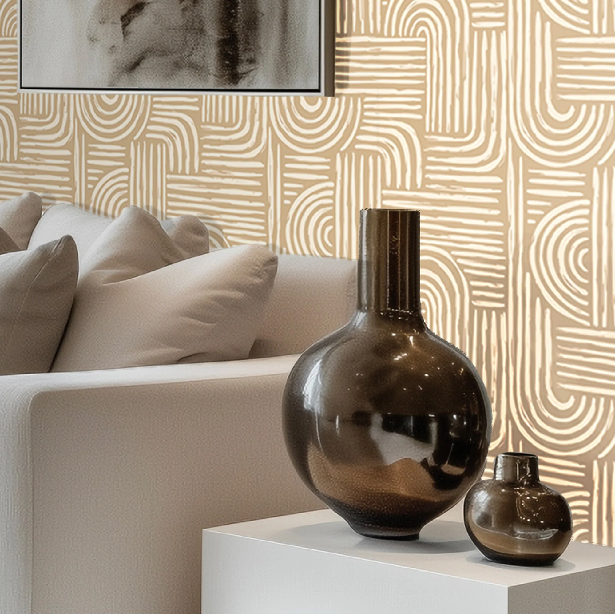 Raffia Curves Wallpaper in Caramel Latte - Image 2
