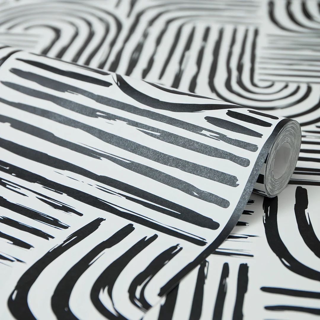Raffia Curves Wallpaper in Charcoal on White - Image 4