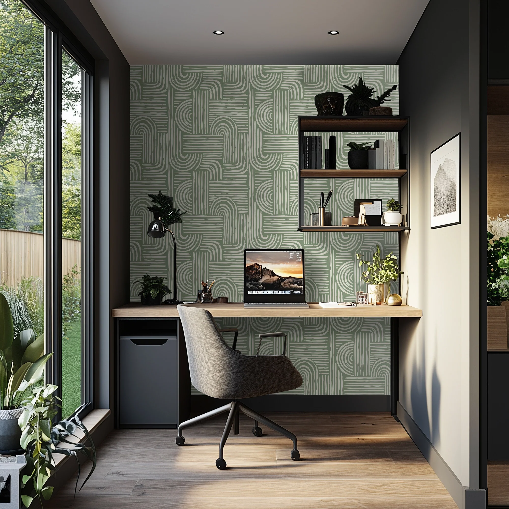 Raffia Curves Wallpaper in Cream on Pistachio - Image 3