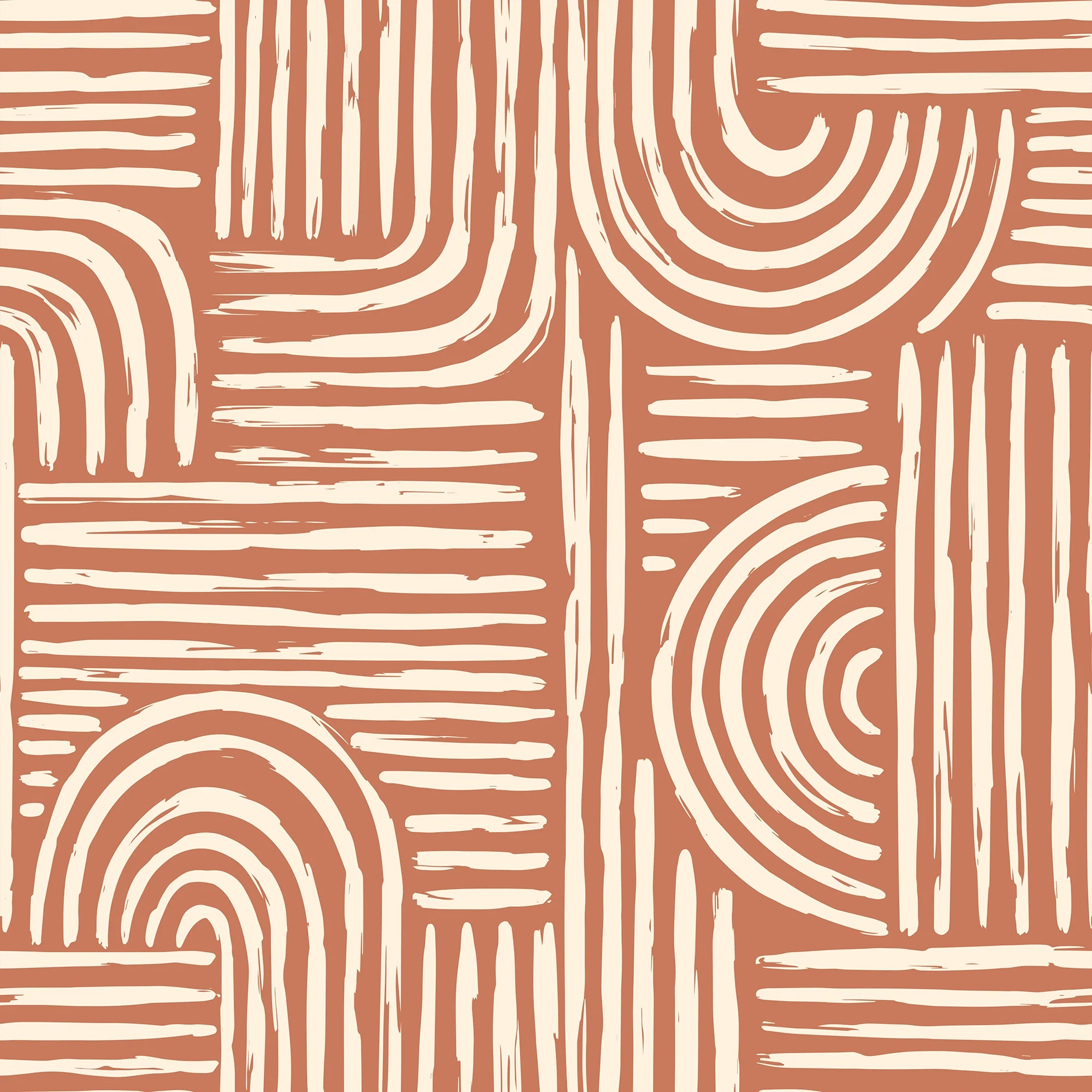Raffia Curves Wallpaper in Cream on Terracotta