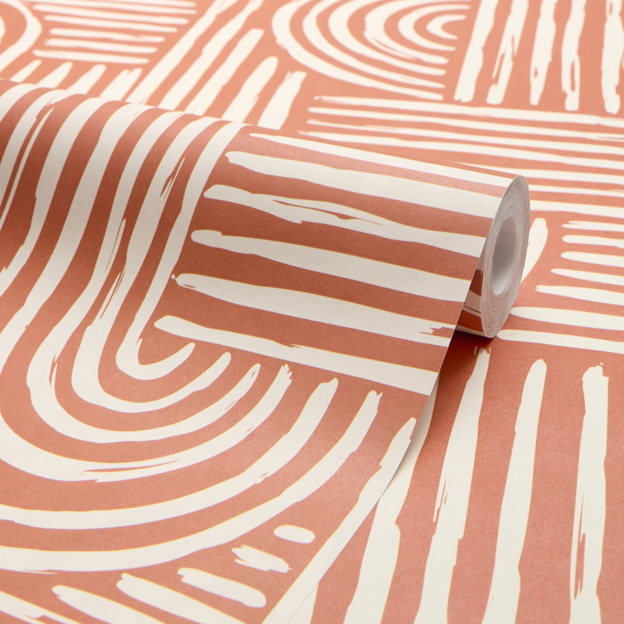 Raffia Curves Wallpaper in Cream on Terracotta - Image 4