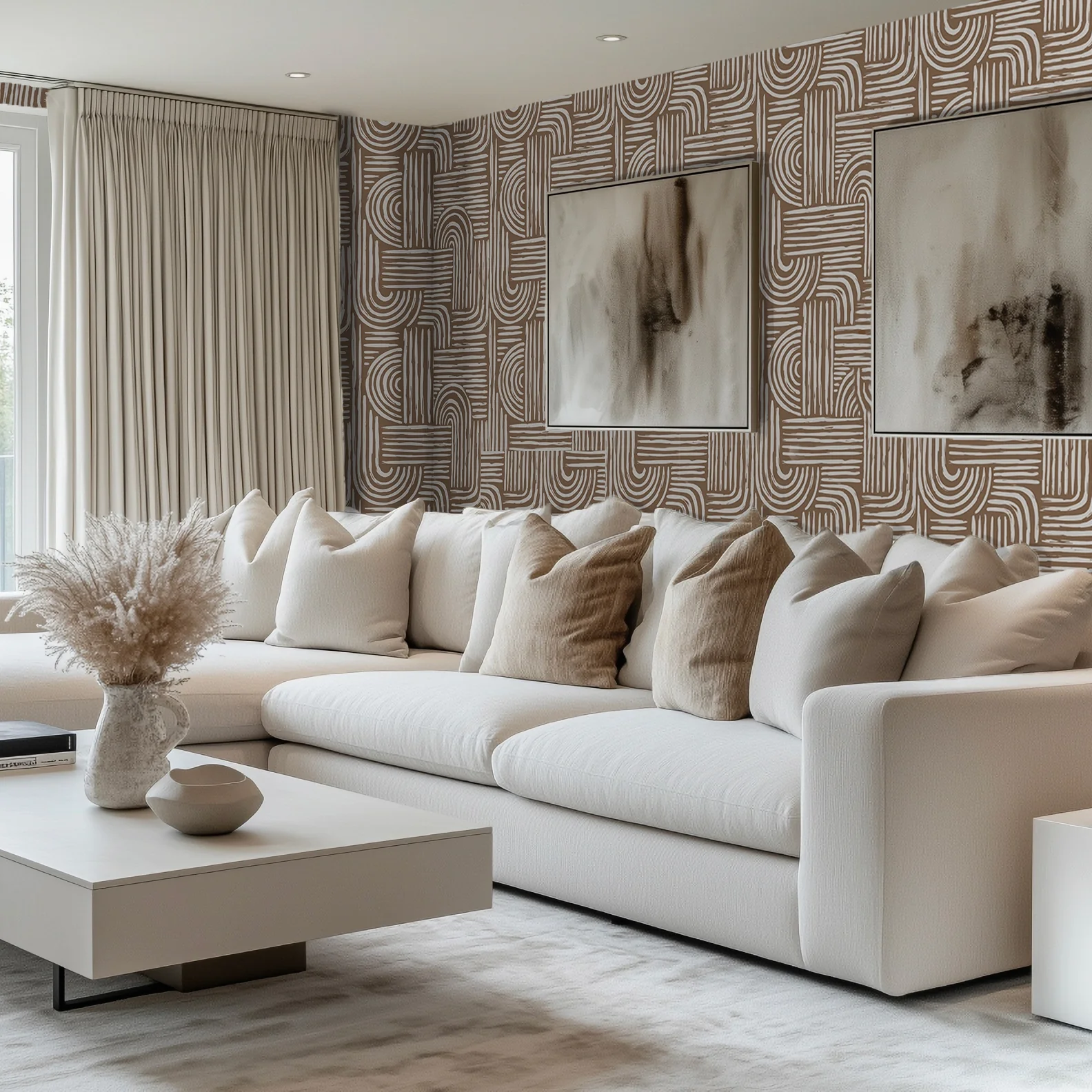 Raffia Curves Wallpaper in Mocha - Image 2