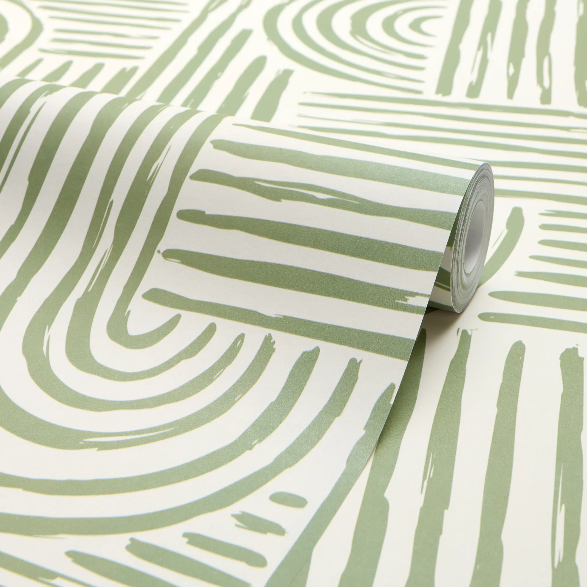 Raffia Curves Wallpaper in Pistachio on Cream - Image 4