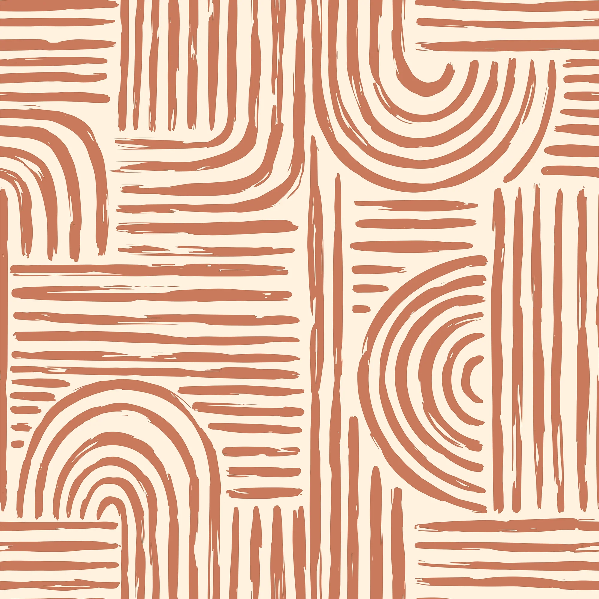 Raffia Curves Wallpaper in Terracotta on Cream