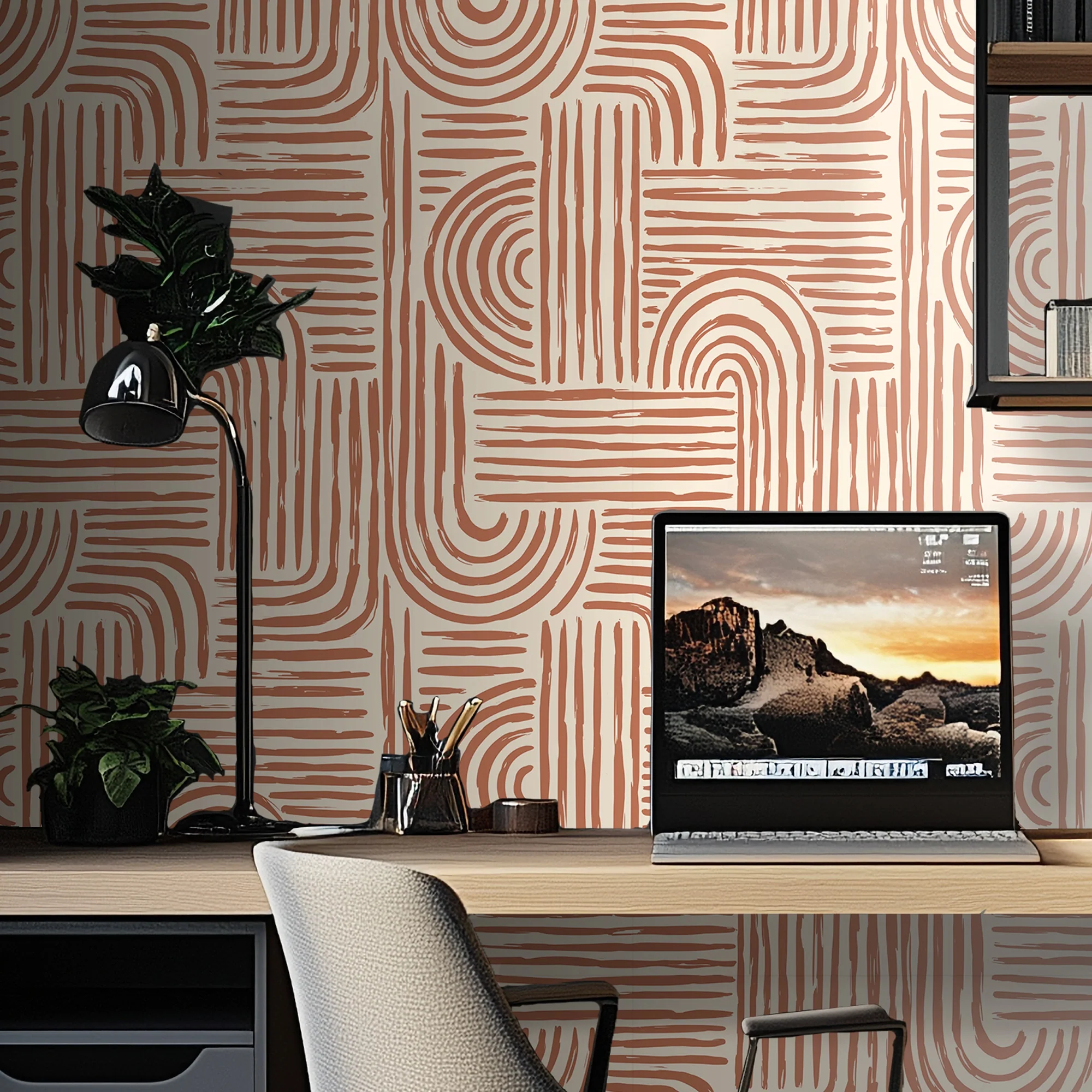 Raffia Curves Wallpaper in Terracotta on Cream - Image 2