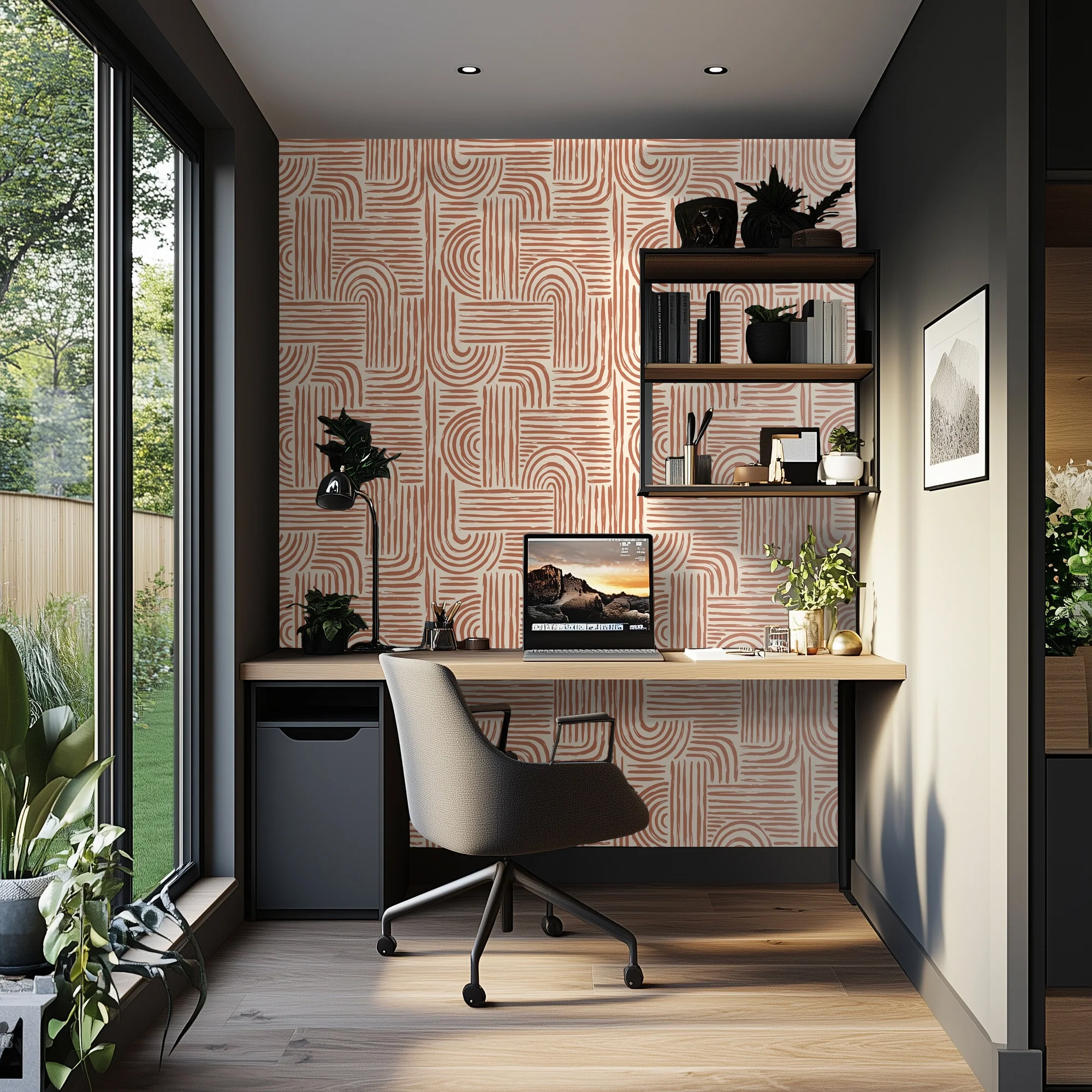 Raffia Curves Wallpaper in Terracotta on Cream - Image 3