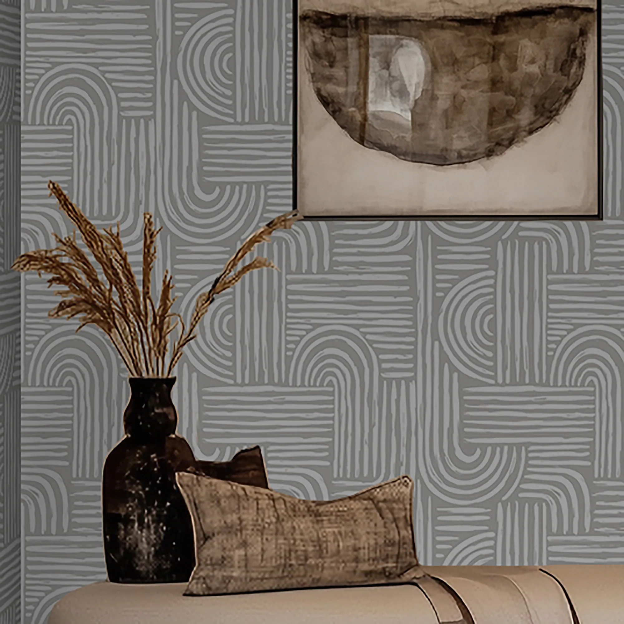 Raffia Curves Wallpaper in Warm Grey - Image 3