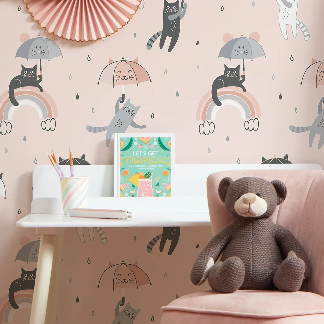 Raining Cats and Rainbows Wallpaper in Multicoloured - Image 3