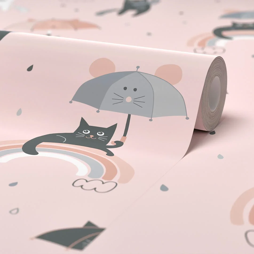 Raining Cats and Rainbows Wallpaper in Multicoloured - Image 4