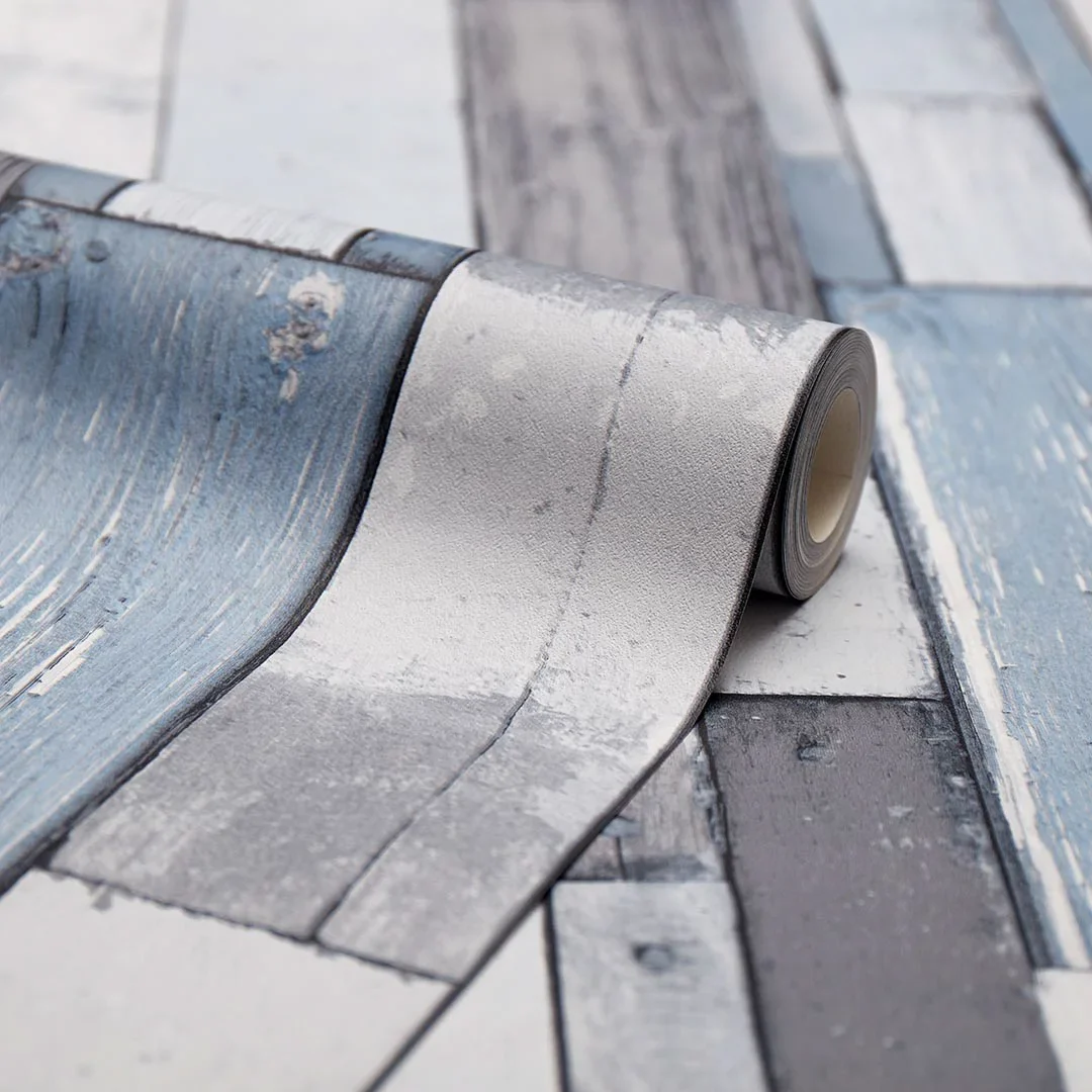 Reclaimed Wood Wallpaper in Blue - Image 4