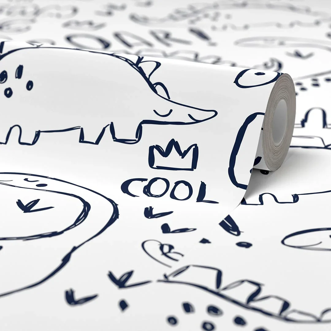 Roarsome! Wallpaper in Navy and White - Image 4