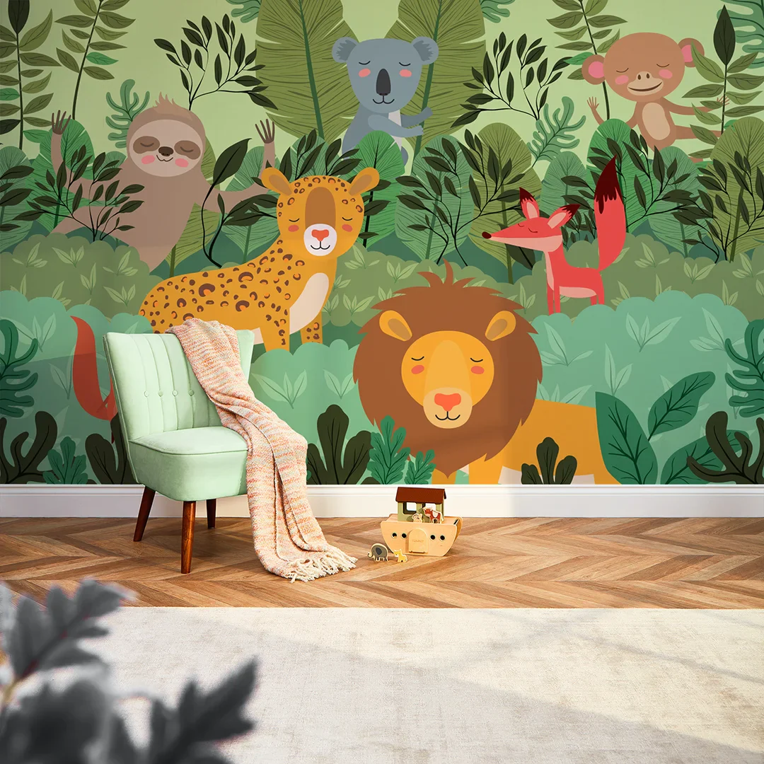 Rumble in the Jungle Full Wall Mural in Multicoloured