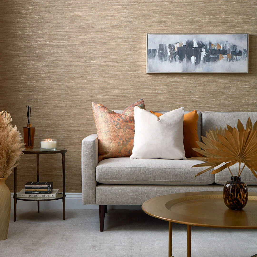 Sahara Metallic Wallpaper in Hazel with Metallic Gold - Image 2