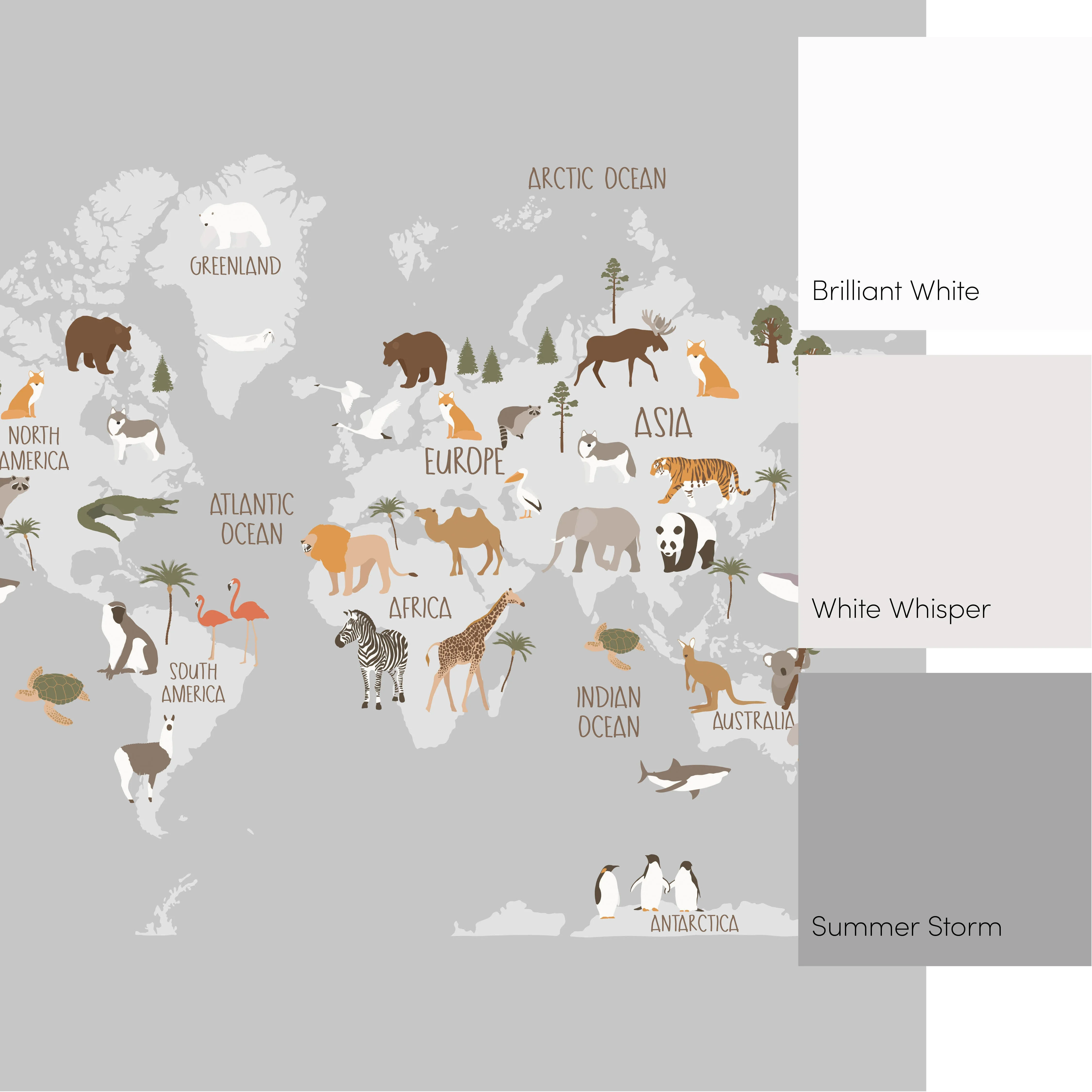 Scandi Safari Map Full Wall Mural in Grey - Image 3