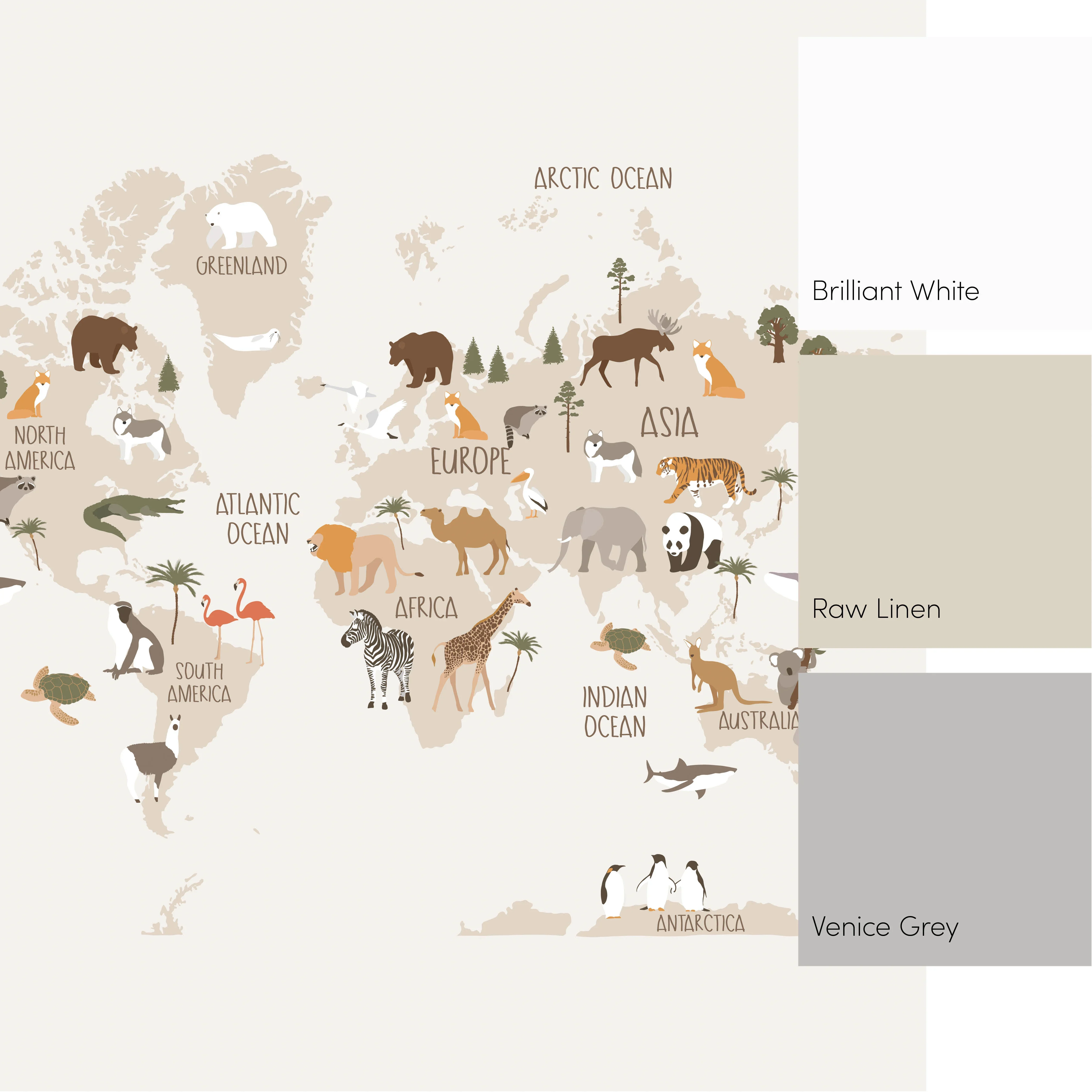 Scandi Safari Map Full Wall Mural in Natural - Image 3