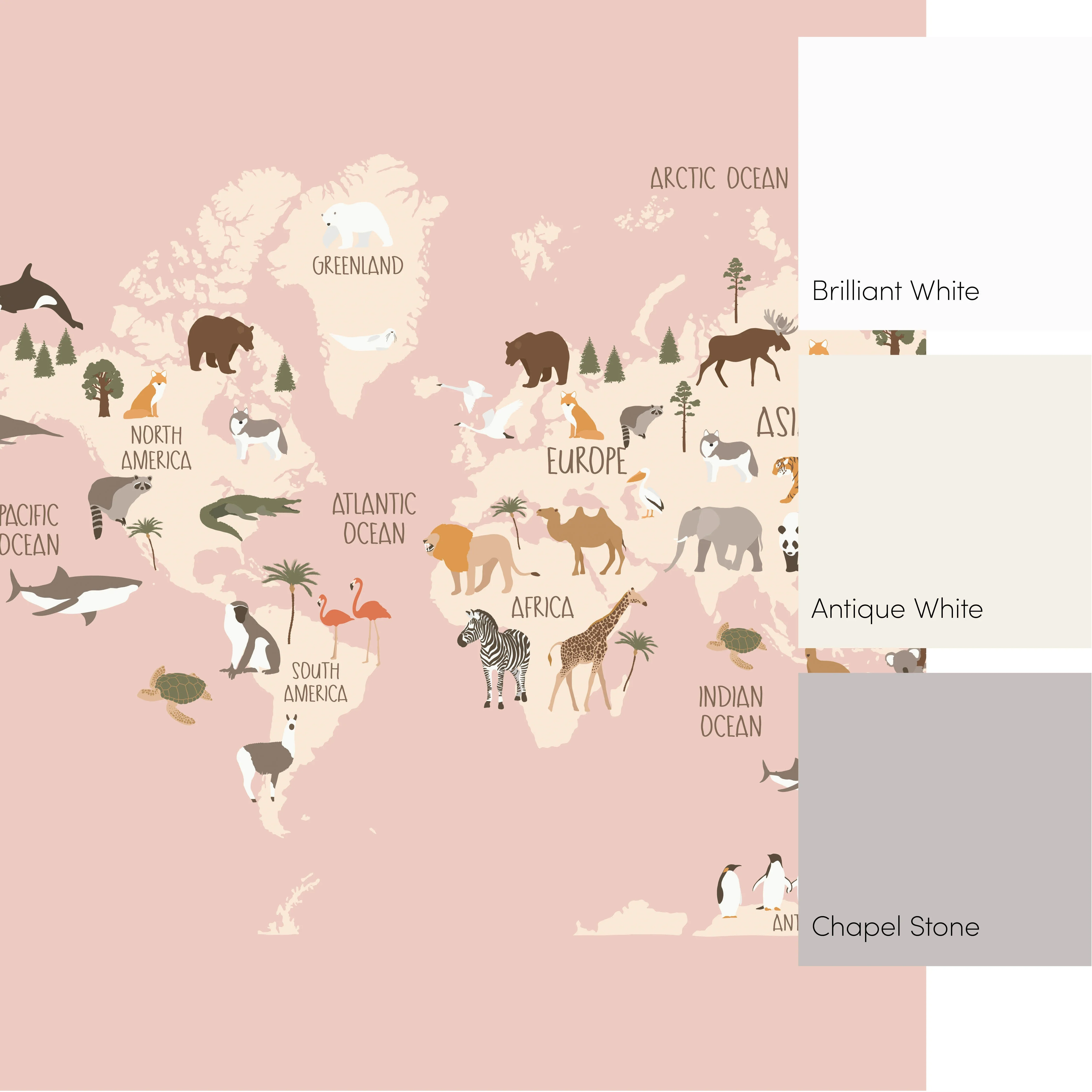 Scandi Safari Map Full Wall Mural in Pink - Image 3