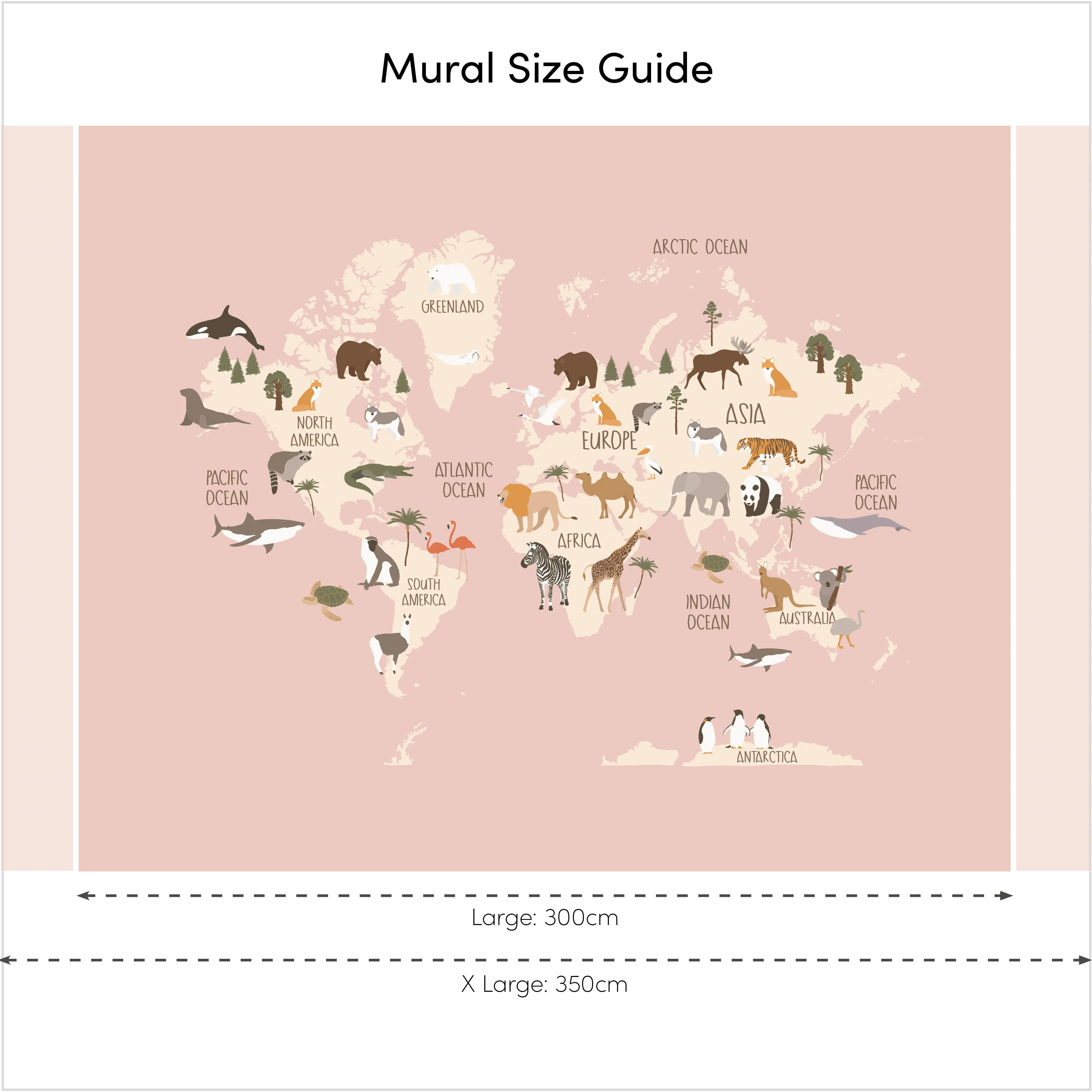 Scandi Safari Map Full Wall Mural in Pink - Image 4