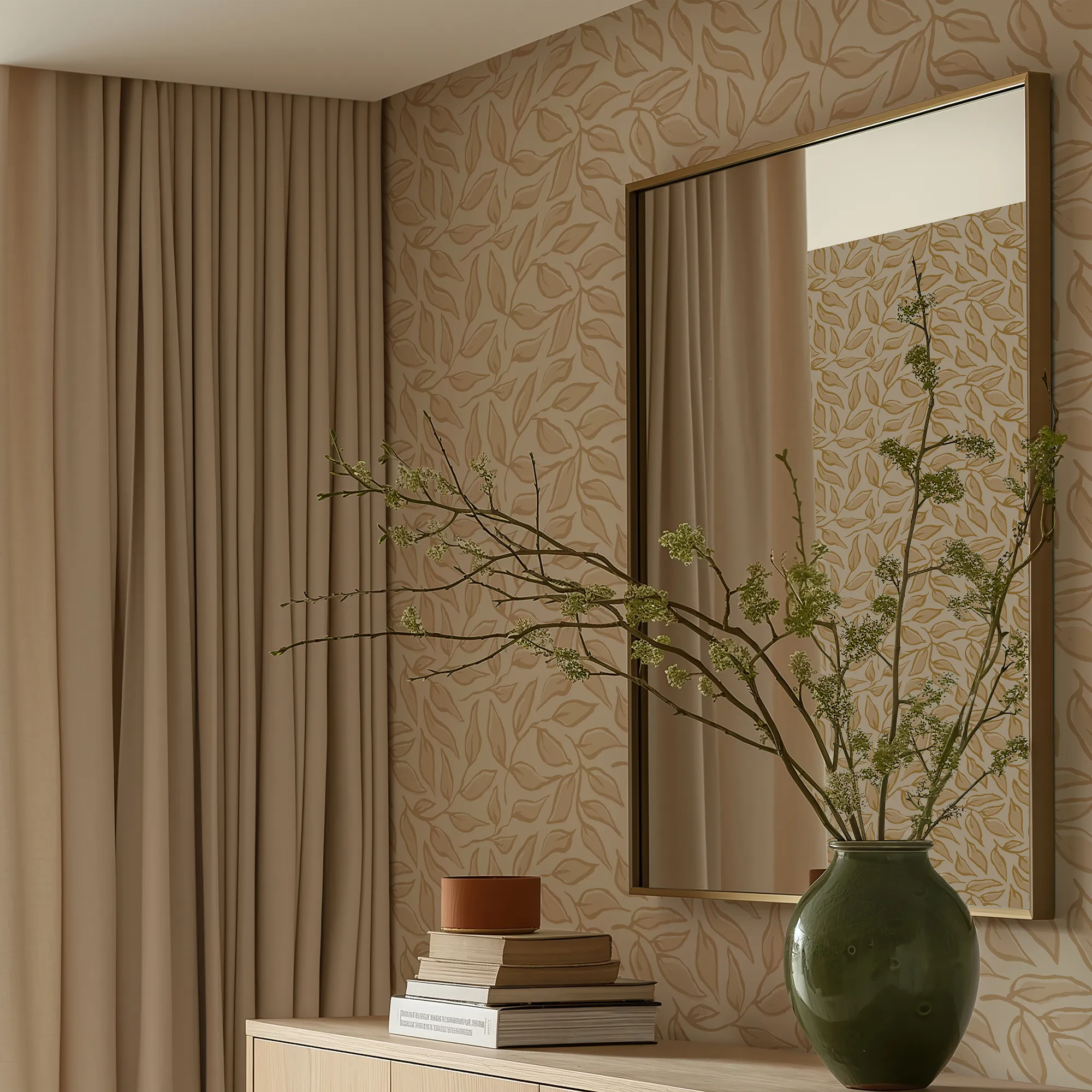Scattered Leaf Wallpaper in Caramel Latte - Image 2