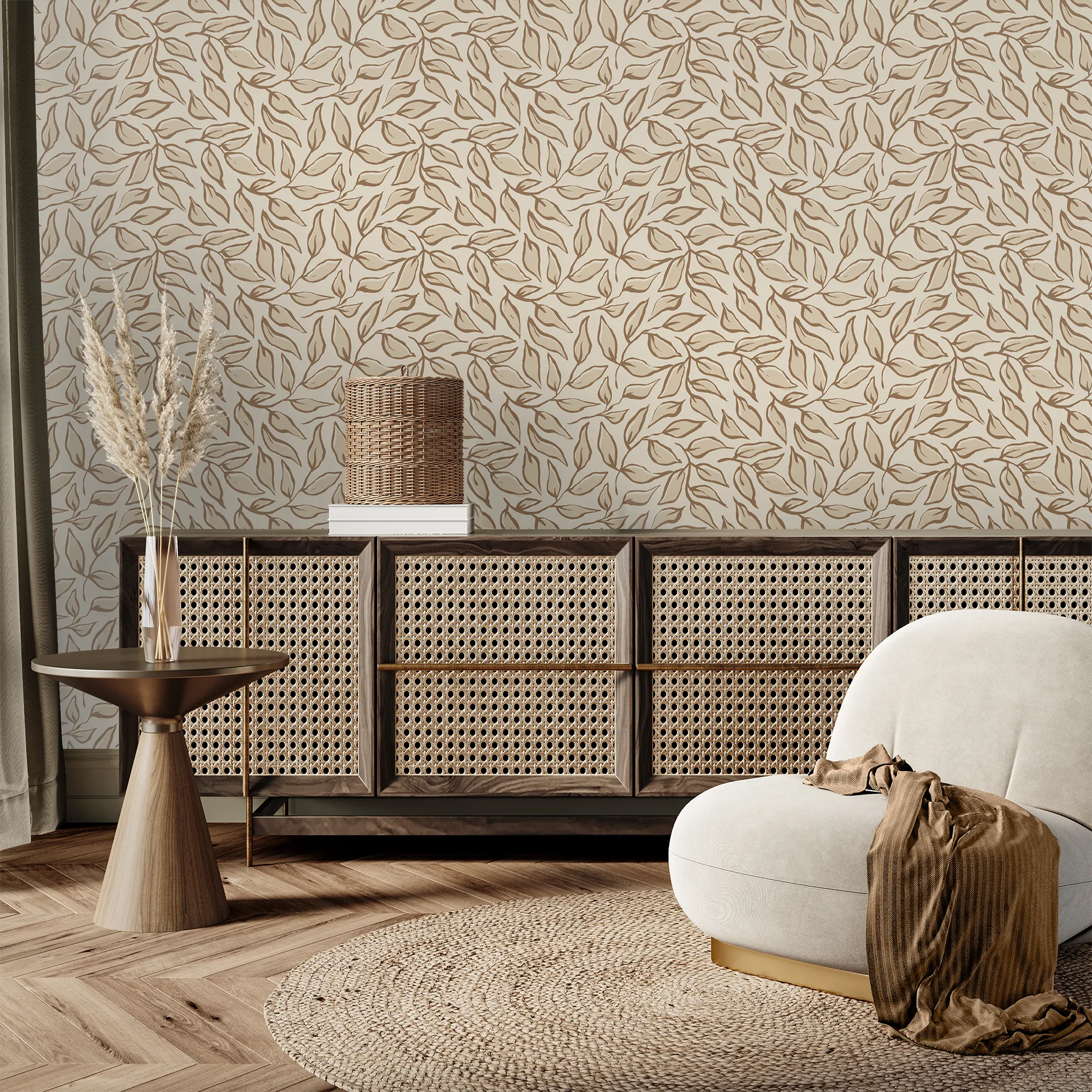 Scattered Leaf Wallpaper in Mocha - Image 2