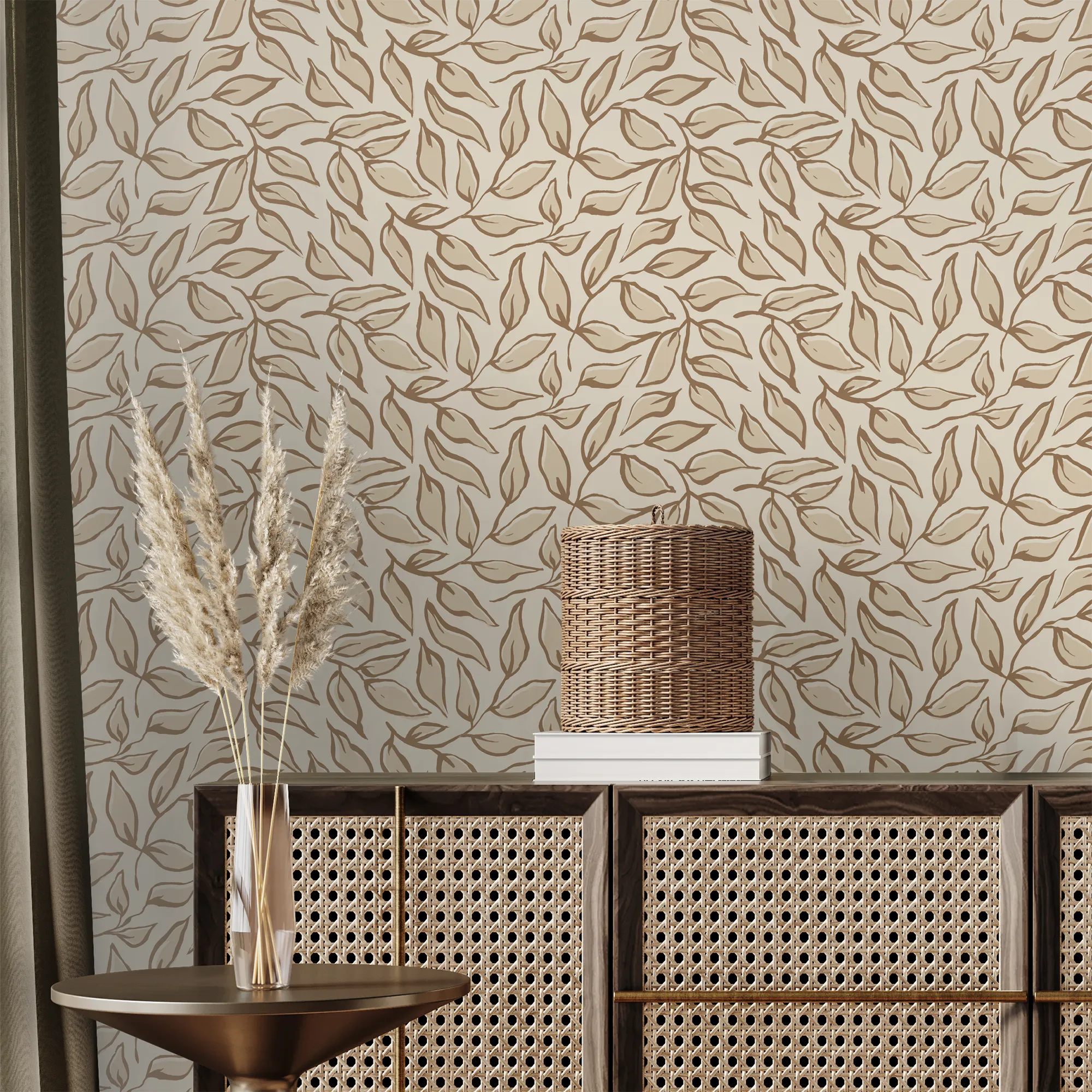 Scattered Leaf Wallpaper in Mocha - Image 3