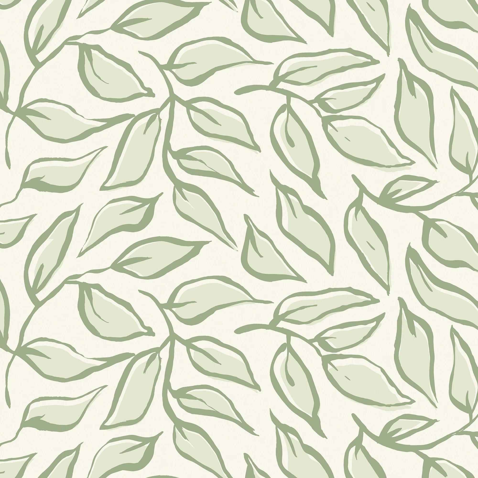 Scattered Leaf Wallpaper in Pistachio on Cream
