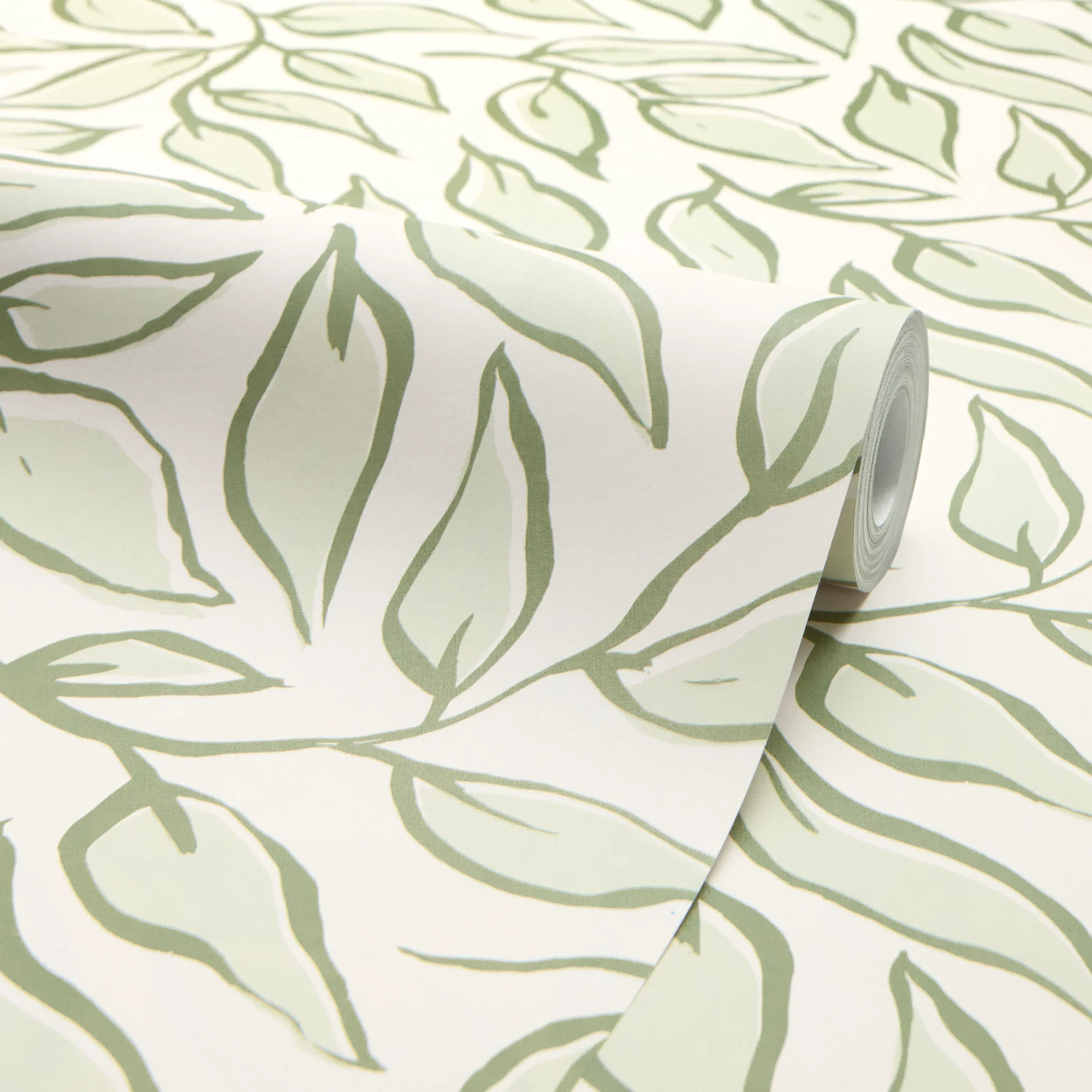 Scattered Leaf Wallpaper in Pistachio on Cream - Image 4