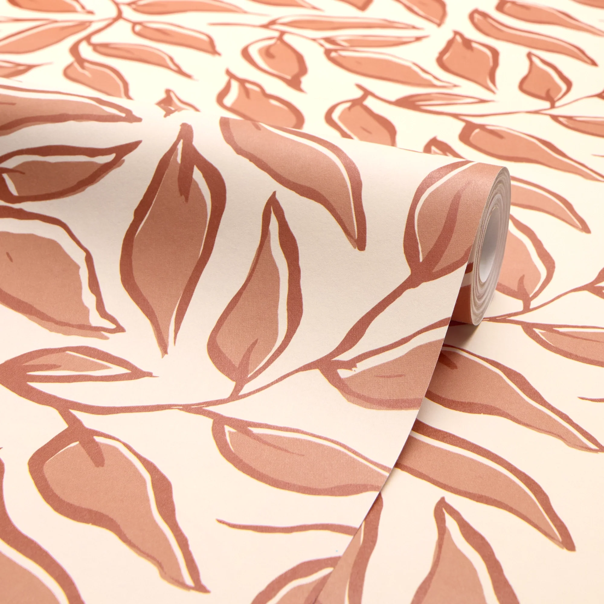 Scattered Leaf Wallpaper in Terracotta on Cream - Image 4
