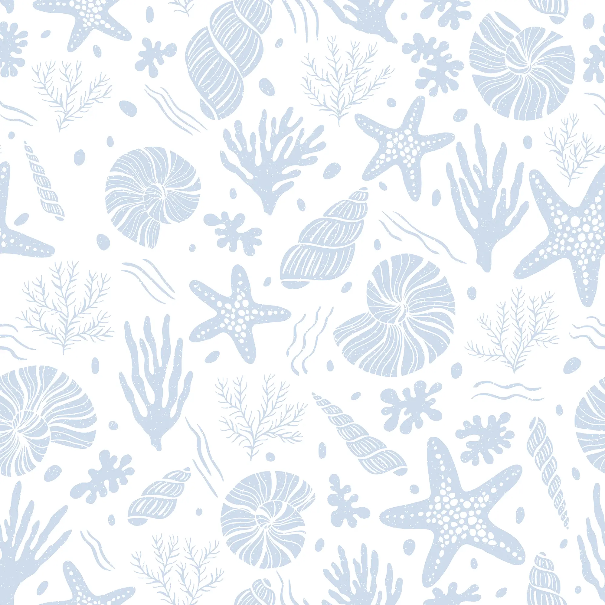 Seastars and Seashells Wallpaper in Blue