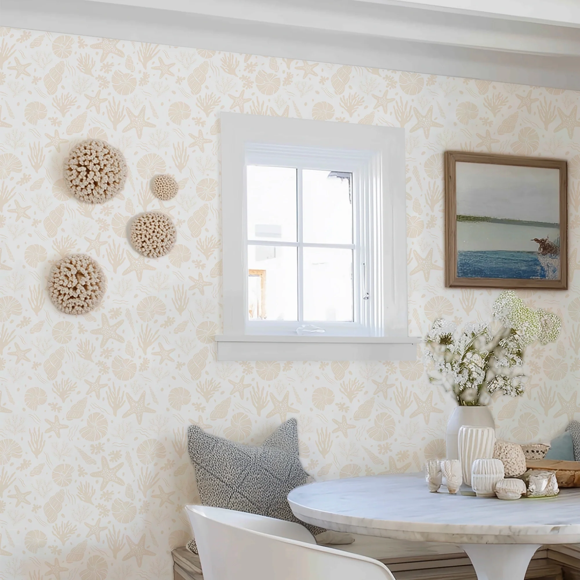 Seastars and Seashells Wallpaper in Ivory - Image 2