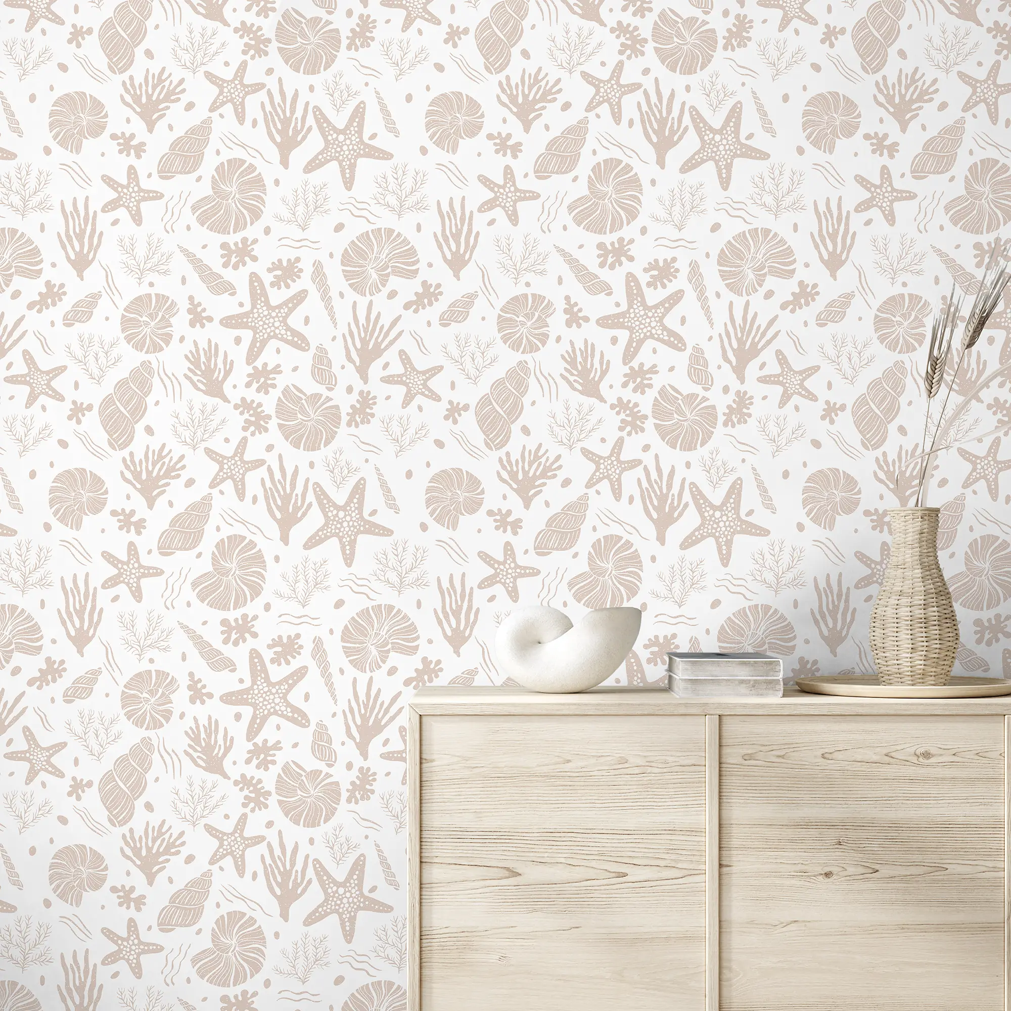 Seastars and Seashells Wallpaper in Light Terracotta - Image 2