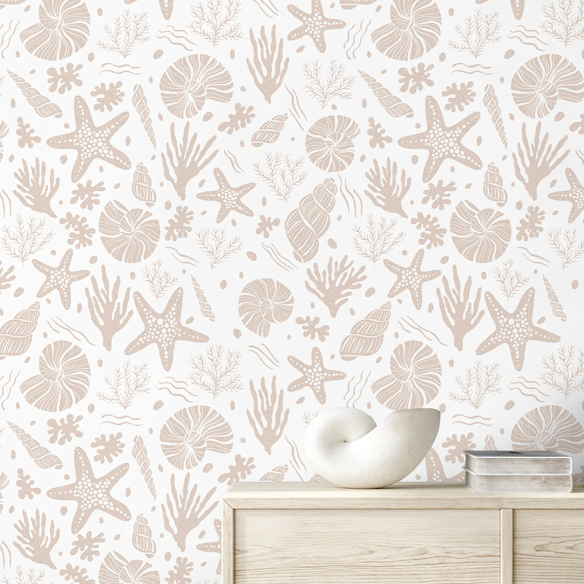 Seastars and Seashells Wallpaper in Light Terracotta - Image 3