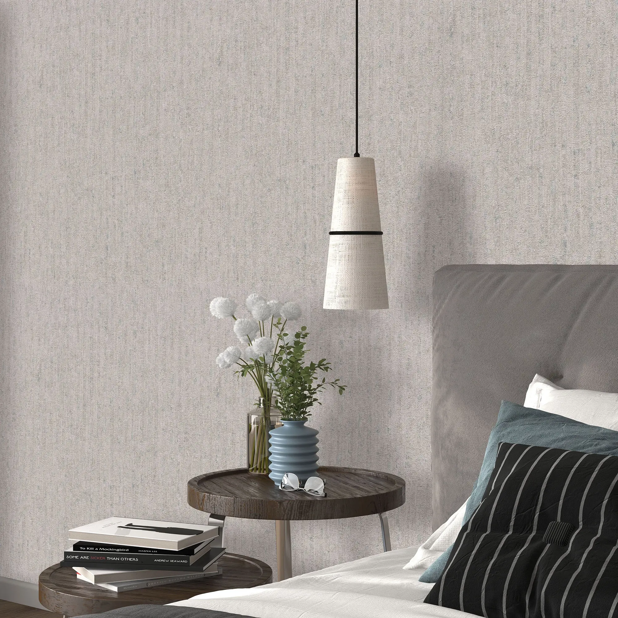 Seceda Wallpaper in Beige with Bluey Grey Metallic - Image 2