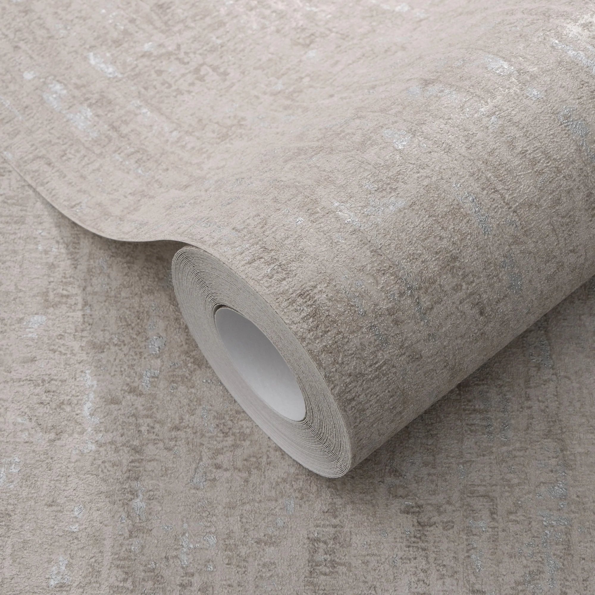 Seceda Wallpaper in Beige with Bluey Grey Metallic - Image 5