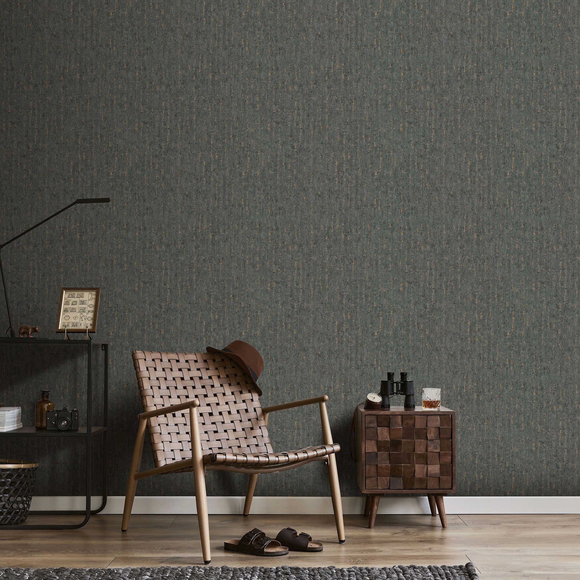 Seceda Wallpaper in Graphite with Gold Metallic - Image 2