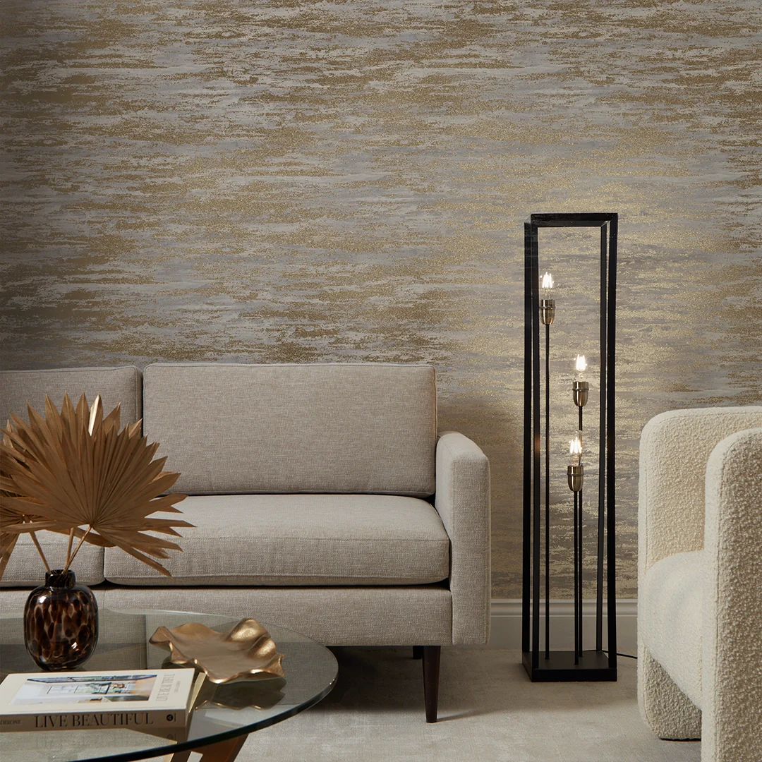 Seychelles Wallpaper in Warm Grey and Gold - Image 2