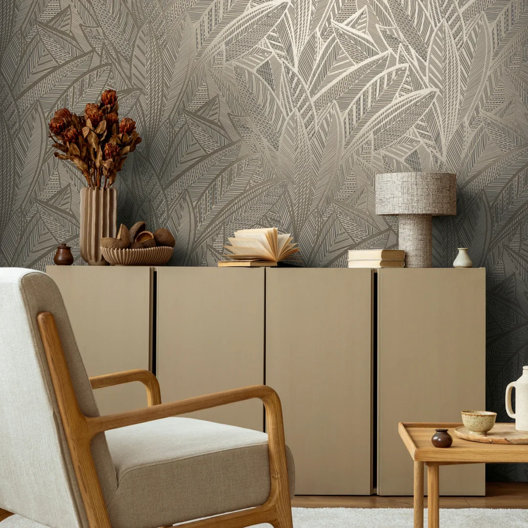 Sketched Feathers Wallpaper in Beige - Image 2