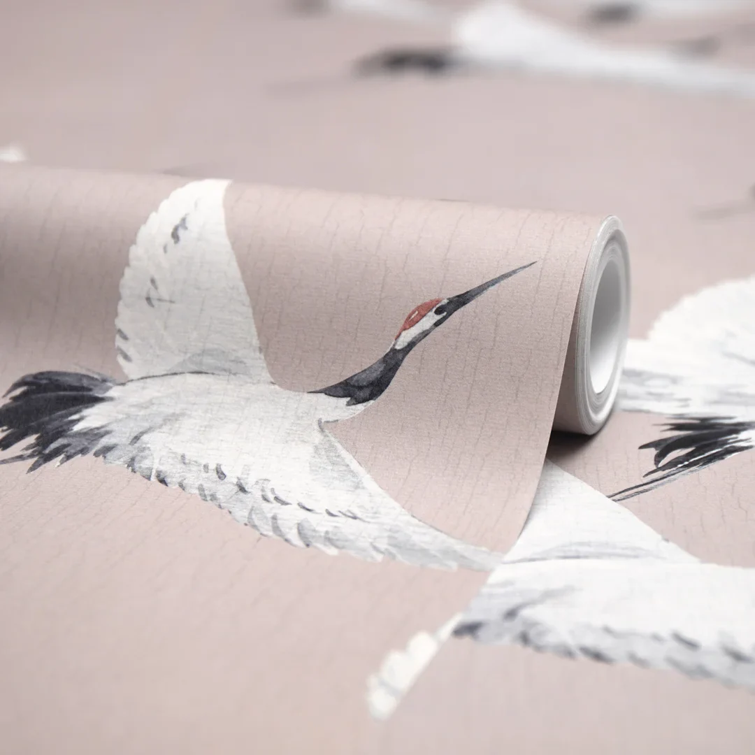 Soaring Cranes Wallpaper in Nude - Image 4