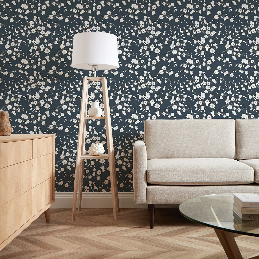 Spring Blossom Wallpaper in Navy - Image 2