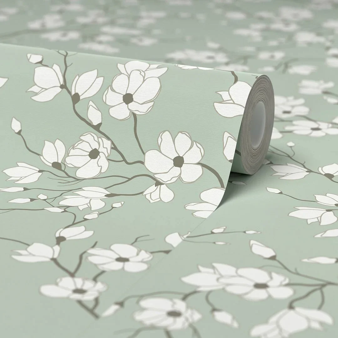 Spring Blossom Wallpaper in Sage Green - Image 4
