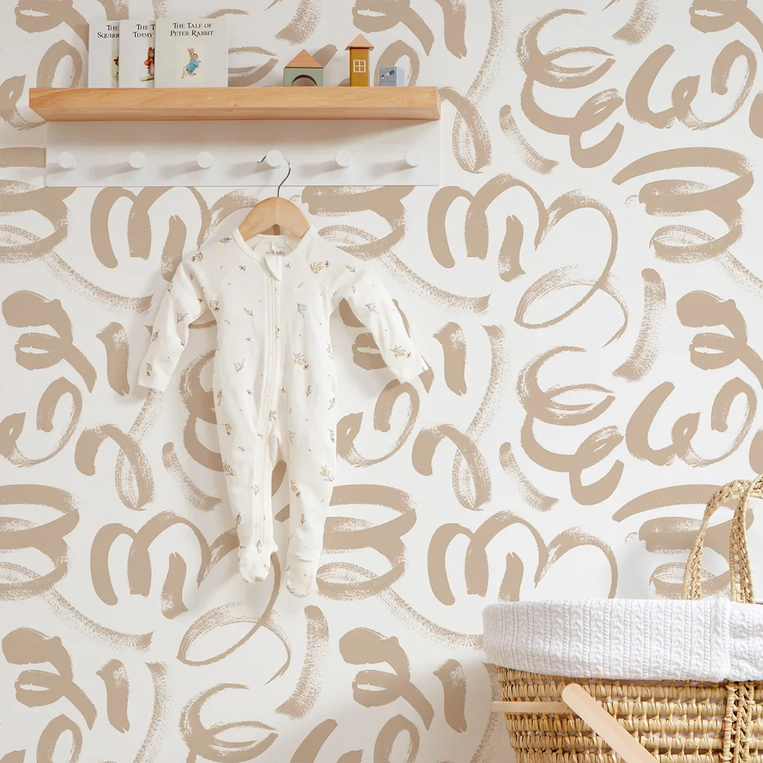 Squiggle Wallpaper in White and Beige - Image 3