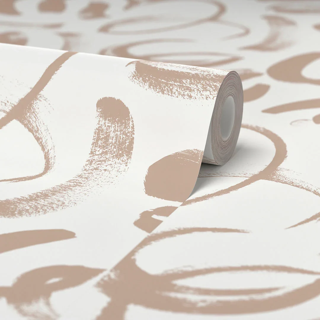 Squiggle Wallpaper in White and Beige - Image 4