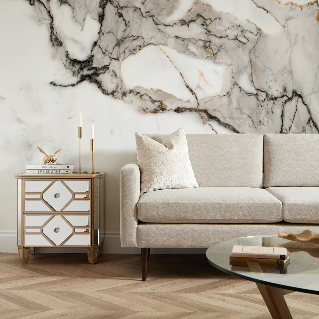 Statuario Marble Full Wall Mural in Grey Tones
