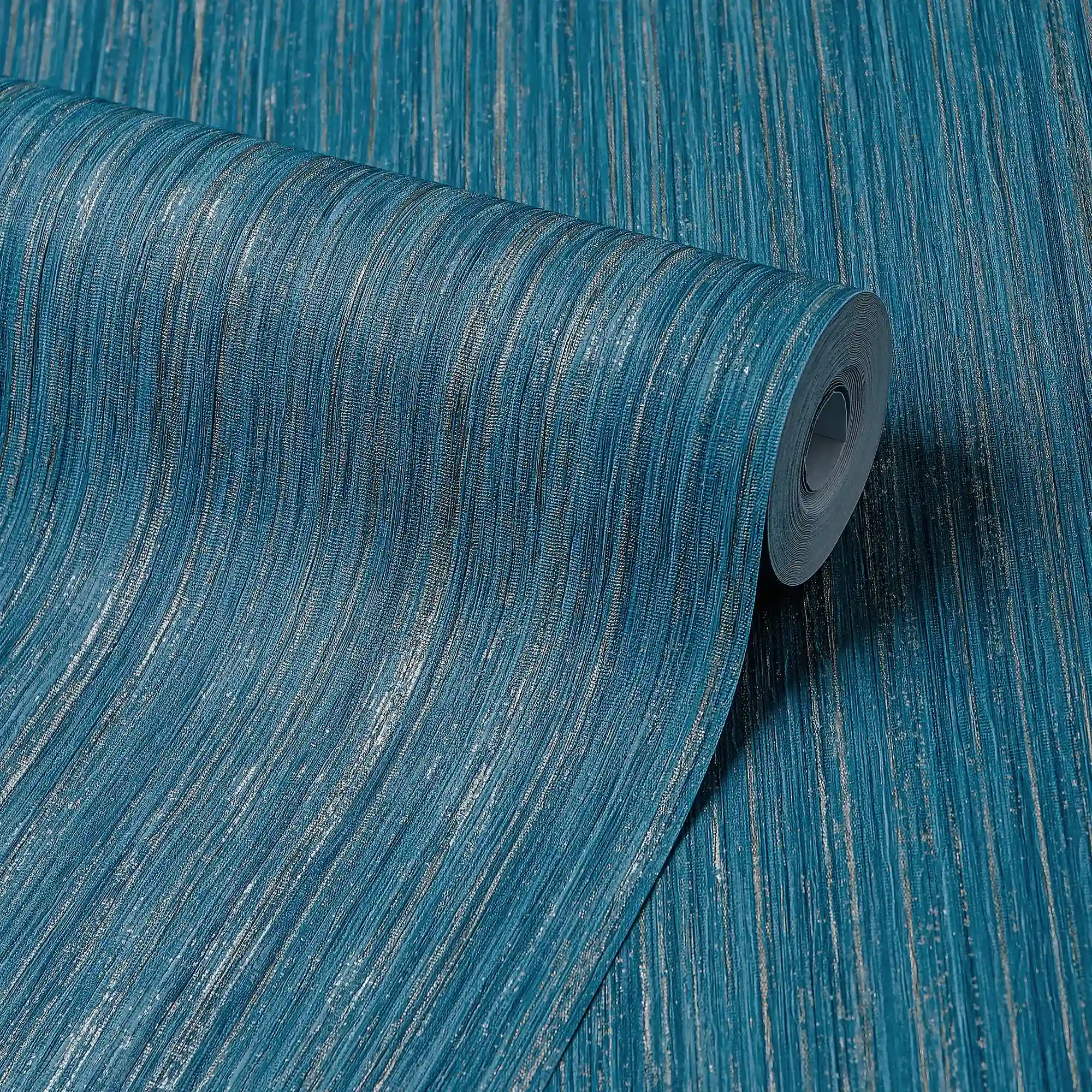 Strata Wallpaper in Blue with Gold Metallic - Image 4