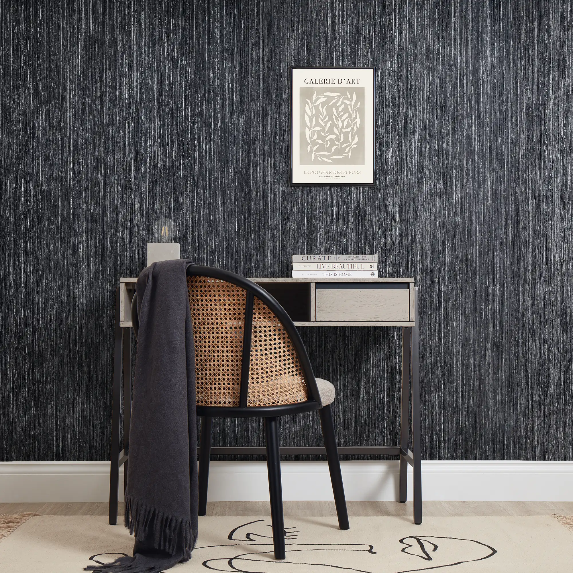 Strata Wallpaper in Charcoal with Silver Metallic - Image 2